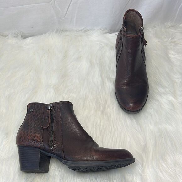 Earth Shoes Osprey Dark Brown Rushoff Leather Booties Sz 8 - Picture 1 of 7